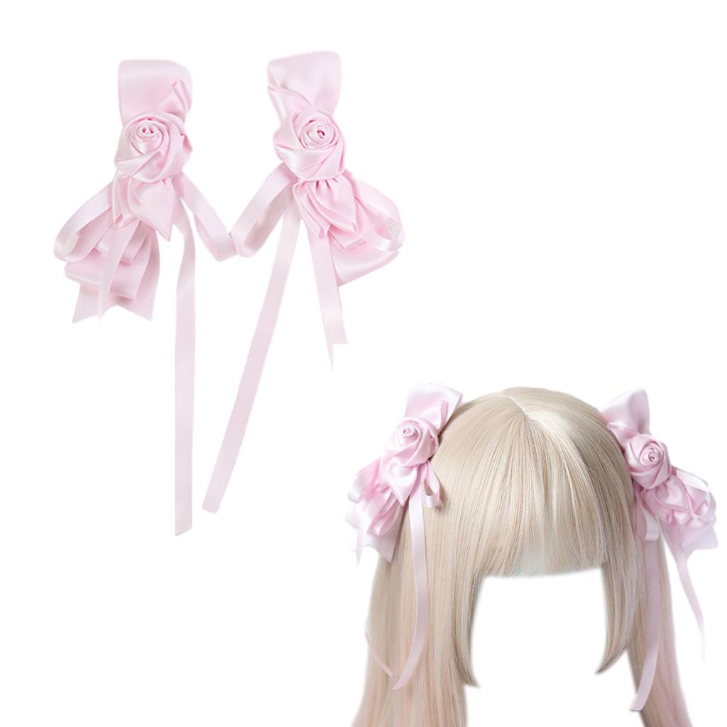 1pair Bowknot Shape Hairpins Hot Girls Rose Ribbon&Bowknot Hair Clip Makeup Hair Clip for Woman Ponytail Hair Clip
