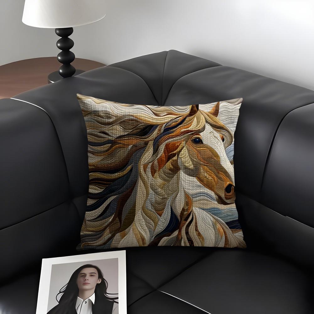 Printing Stylish Horse Fashion Cushion Cover Natural Linen Organic Fabric DoubleSided Printing Sofa Home Decor Gift Pillow Case