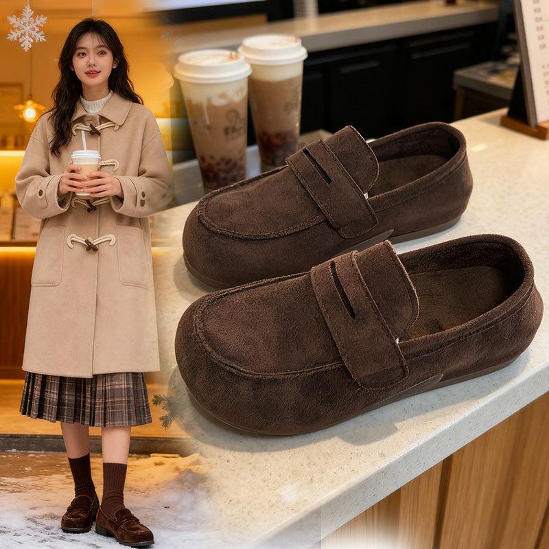 Doudou Schuhe Damen Frühling und Herbst neue Damen Weichsohlen Slipper Retro Einzelne Schuhe Fahrschuhe