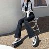 Women's High Waist Black Micro Flare Jeans - Korean Style, Versatile, Elastic, Floor Length Straight Leg for Spring/Summer