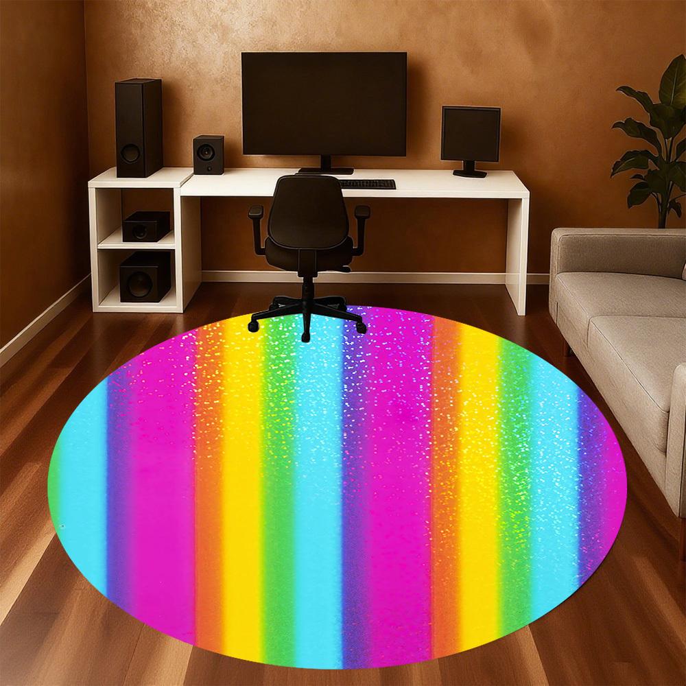 1pc Rainbow Glitter Round Chair Mat Area Rug - Non-Slip, Floor Mat for Office, Bedroom, and Indoor Decor -1002015