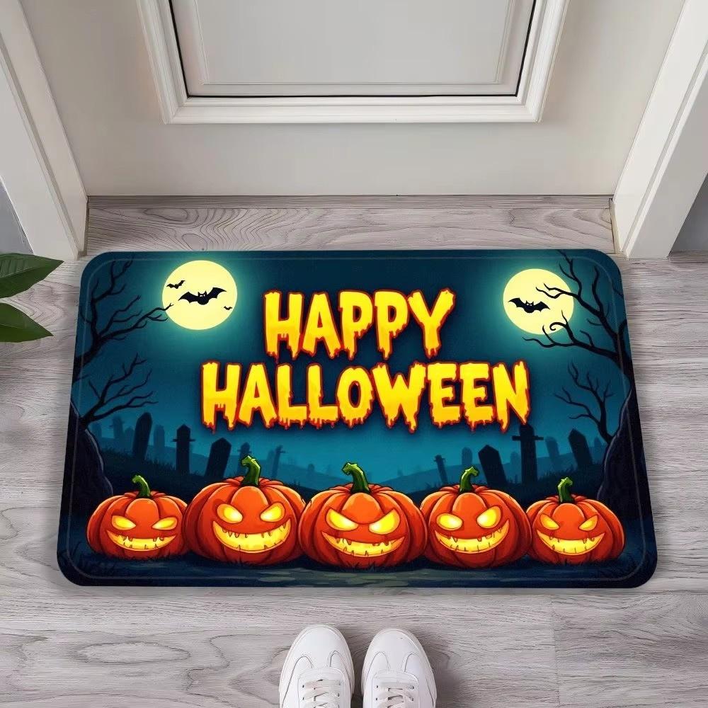 Ghost Castle Halloween Flannel Decorative Carpet, Anti-Slip and Comfortable Home Decoration for The Entrance Foyer