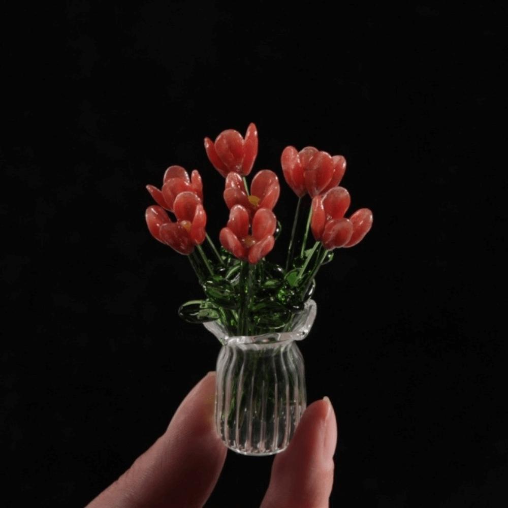 Цветы из цветного стекла Декор Красивый имитационный цветок Ручная выдувка Цветок из стекла Нежный имитационный цветочный Мини-цветочный декор