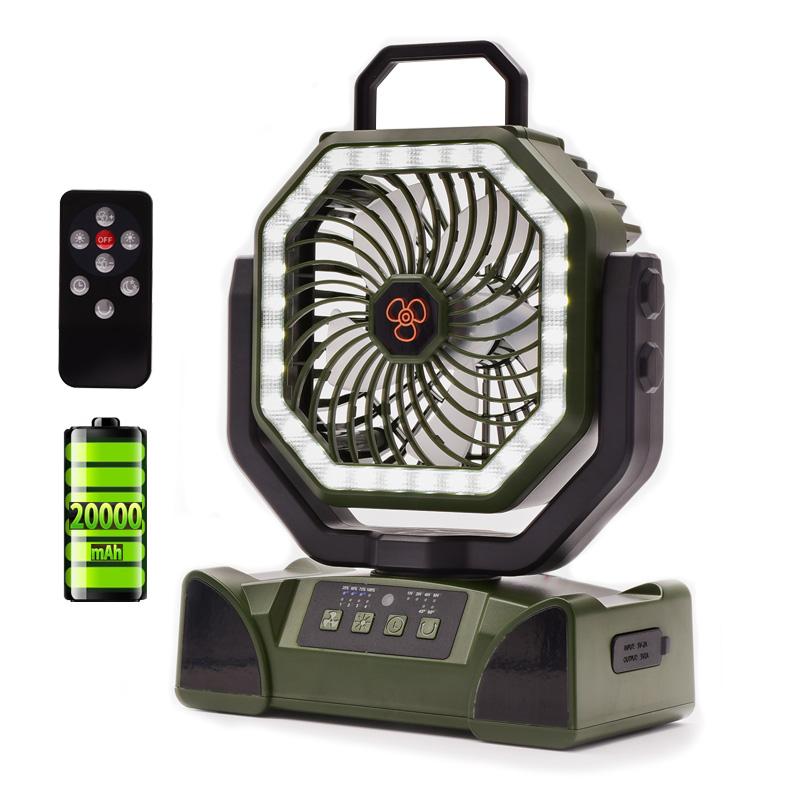 20000mAh rechargeable remote control camping fan | portable outdoor tent fan with hook and light