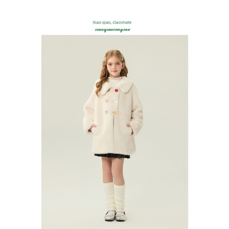 Children's Fur Coat 2025 Autumn and Winter New Style Girls' Imitation Mink Fur Coat for Little Girls Mid-Length Korean Style