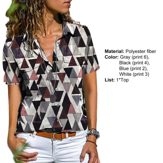 Kvinner kortermet turn-down krage Enkeltspent utskrift Uformell T-skjorte bluse Streetwear