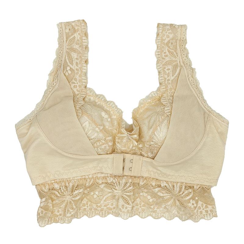 Sexy front buckle gather, top support, secondary breasts, steel rimless, breathable sleep, breast beauty, lace bra