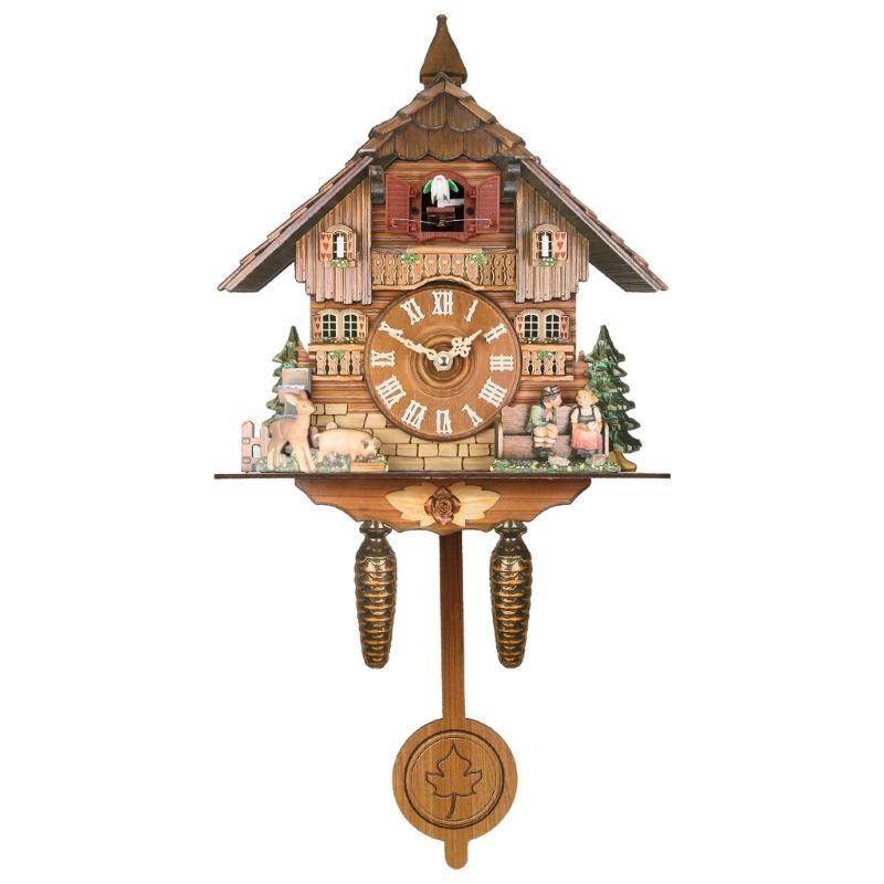 

Wooden Wall Clock Cuckoo Antique Pendulum Hanging Handcraft Swing Alarm Watch Home Restaurant Bedroom Decoration