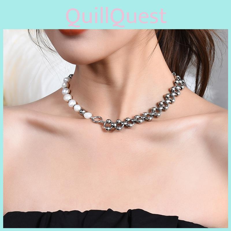 Chic U-shaped Baroque Pearl Choker Necklace Crafted From Durable Titanium Steel For Everyday Wear