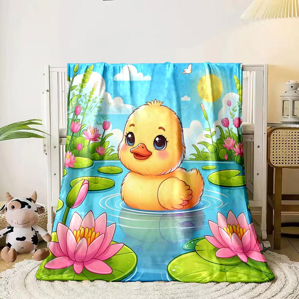 Cute Yellow Duckling in Lotus Pond print blanket soft and cozy perfect for the living room bed sofa or a nap,gift