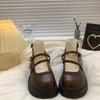 Retro Brown Versatile Thick Bottom Small Leather Shoes Women Spring Autumn Shallow Mouth Thick Heel French Style Mary Jane Shoes
