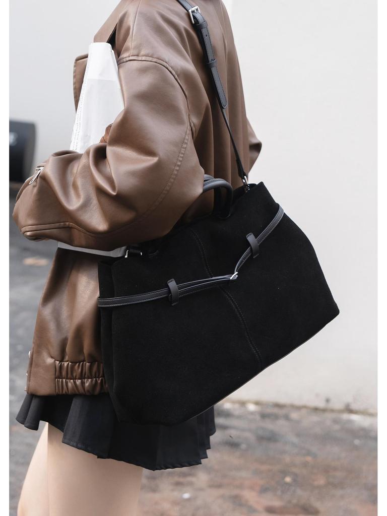 Premium Suede Large-Capacity Women's Tote: Genuine Leather, Retro, Versatile, Frosted, Handheld, Shoulder and Crossbody Bag.