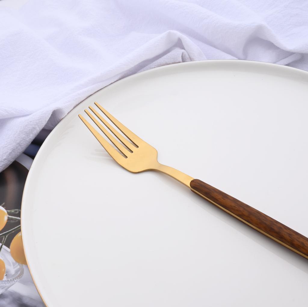 20 piezas/5 piezas de vajilla de acero inoxidable cuchillo tenedor cuchara espejo plata dorado mango de madera lavavajillas cocina cubiertos occidentales