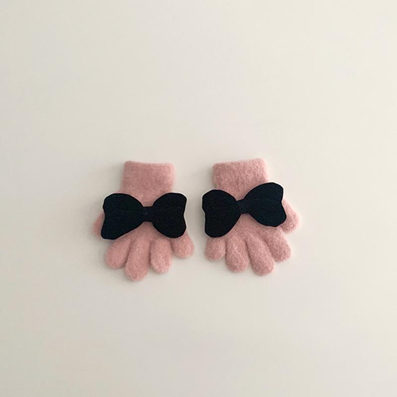 Bow Children's Gloves Sweet Koran Knit Winter Gloves for Girls Warm Cold-Proof Mittens with Fashion Design Cute Kids Wear