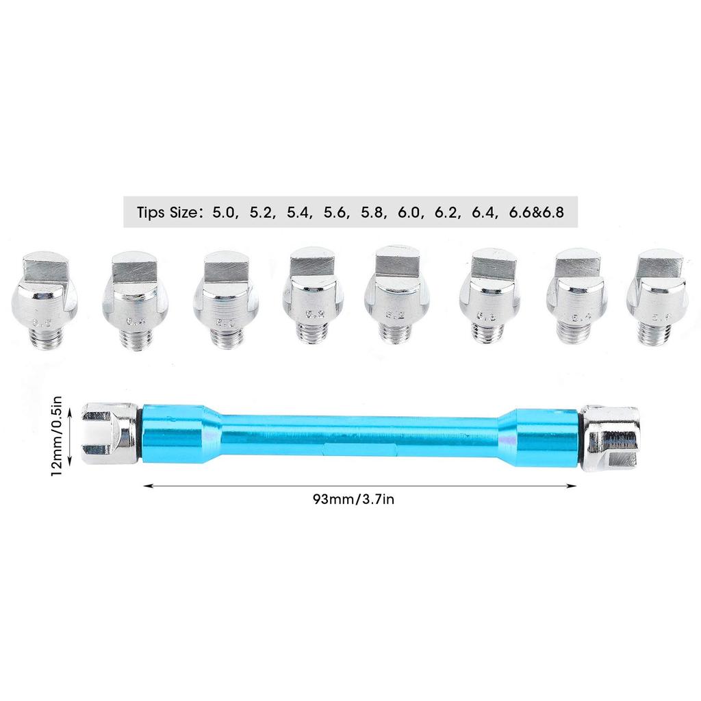 Motorcycle Spoke Wrench Set, CNC Machined, 5.0-6.8mm, 10 Interchangeable Tips Included, 93mm Length, for Tire Spoke Adjustment and Maintenance (Blue)