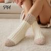Winter Warm Calf Socks Thickened Long Plush for Women, Coral Fleece Socks, Cold Weather Indoor Thermal Sleep Anti-static Contrast Color Cozy