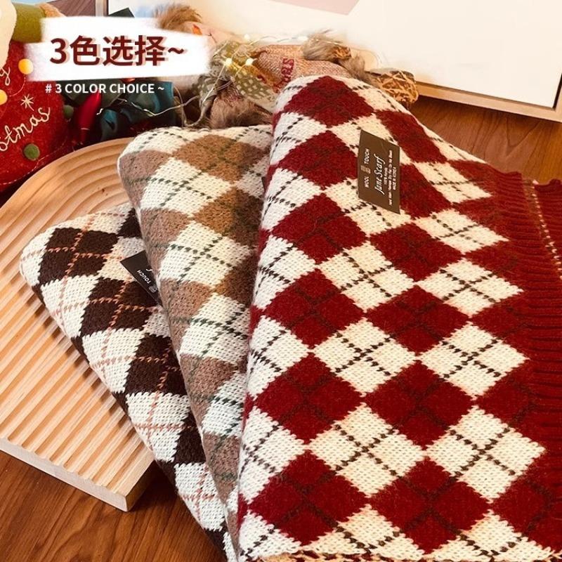 Christmas scarf, winter women's wool scarf, new red plaid, versatile, high-end, new shawl to keep warm