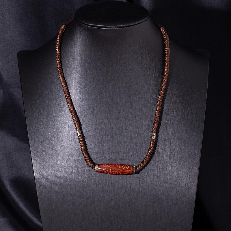 Collier Rétro Tibétain Rétractable Noir Et Blanc Neuf Yeux Perles Dzi Agate Pendentif Chaîne de Pull Style Ethnique Haut de Gamme pour Hommes Et Femmes