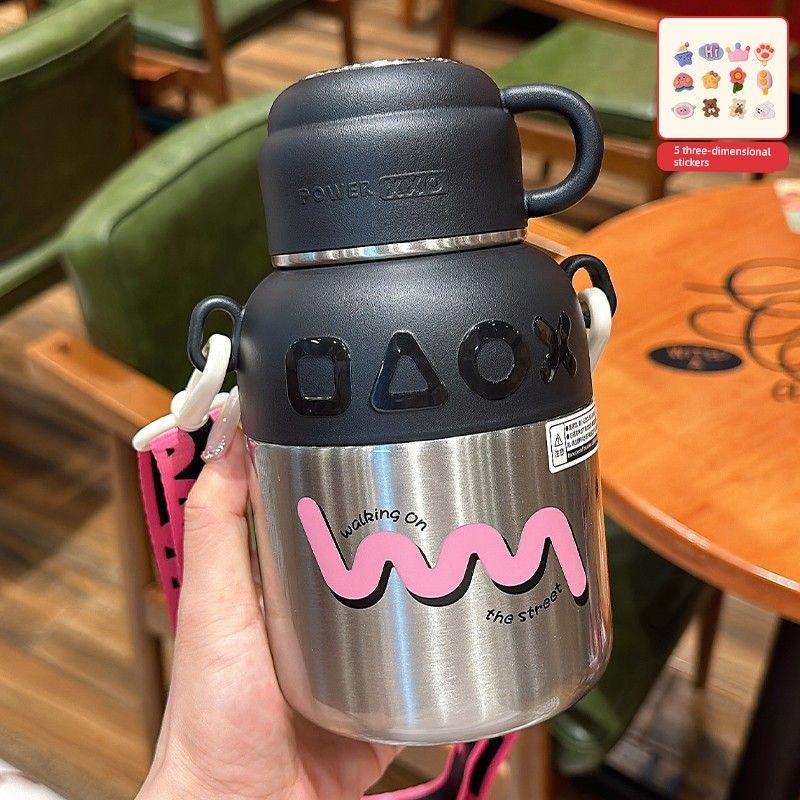 Large Capacity Thermos Cup for Girls with Lid and Filter, Portable Tea Cup for Children and Students, Suitable for School Use, Large Insulated Bottle