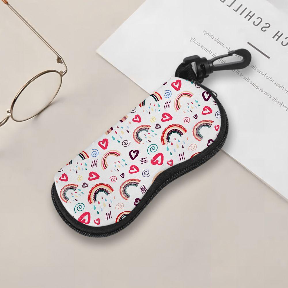 Boho Rainbow Heart Pattern Soft Sunglasses Case, Lightweight Portable Fabric Eyewear Pouch, Protective Glasses Bag for Travel Daily Use