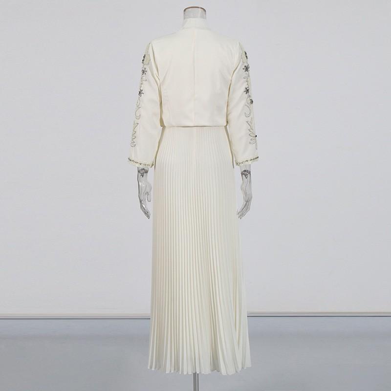 Retro Palace Heavy Industry Diamond-encrusted Two-piece Embroidery Coat Slim Sleeveless Dress Suit Women's