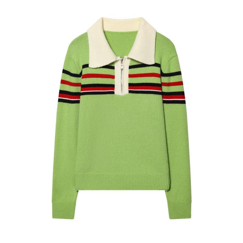 2026 Spring European & American Style Versatile Polo Zipper Collar Knit Pullover Medium