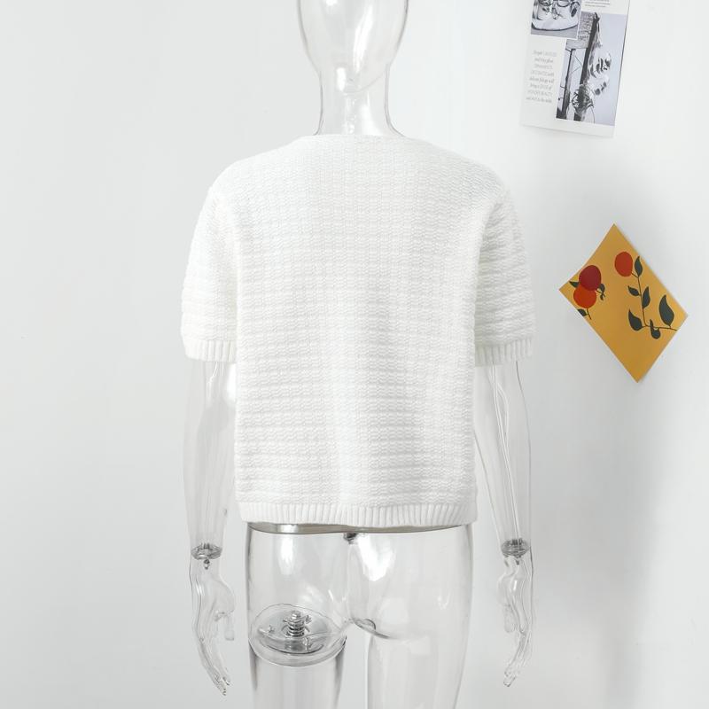 Elegant Knitted Tweed Cardigan Women Solid Single Breasted O-neck Short Sleeve Sweater Vest 2024 Autumn New Lady All-match Tops