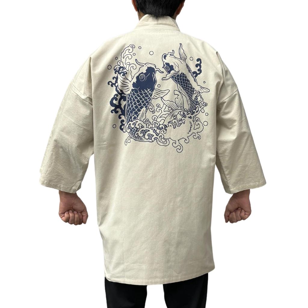 Edoten Haori Cardigan with Made In Enshu Cotton Dungaree Natural Noborikoi Sizes Japanese-Style Pattern, Japan, Fabric, 100% Cotton, Color, (Shokoi