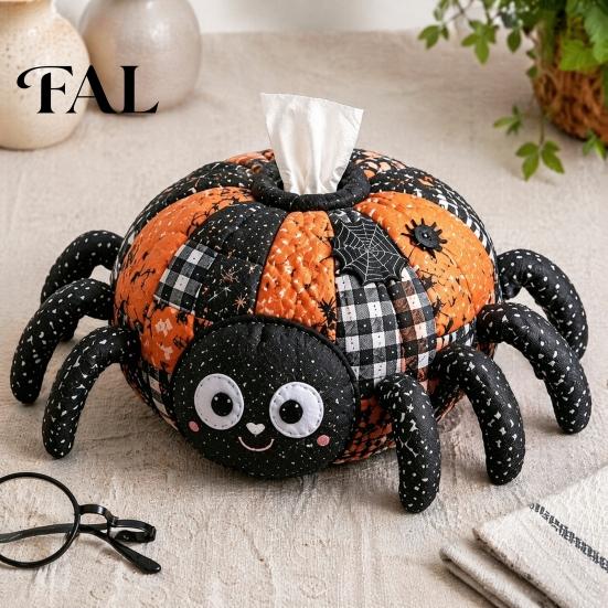 Decorative Paper Towel Holder Tissue Box DIY Sewing Kit, Halloween Theme, Patchwork Fabric Craft Creative Gift for Her Set, Handicraft Quilted Cover,