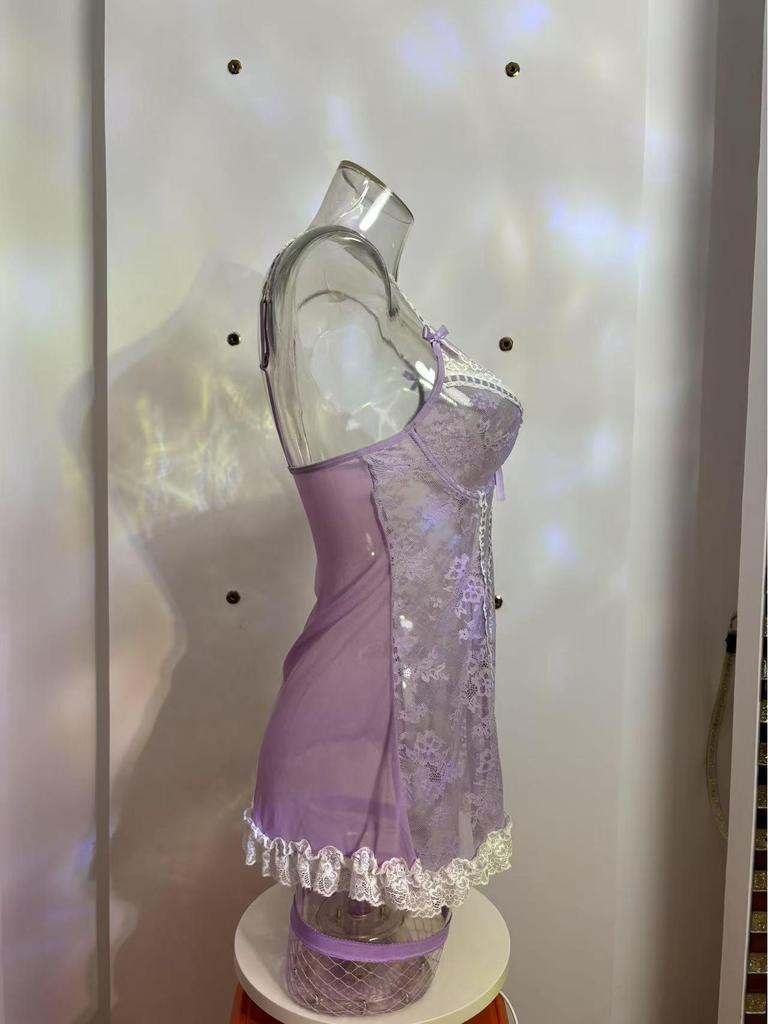 European & American Sexy Lace See-Through Bodysuit Lingerie Set with Fishnet Stockings