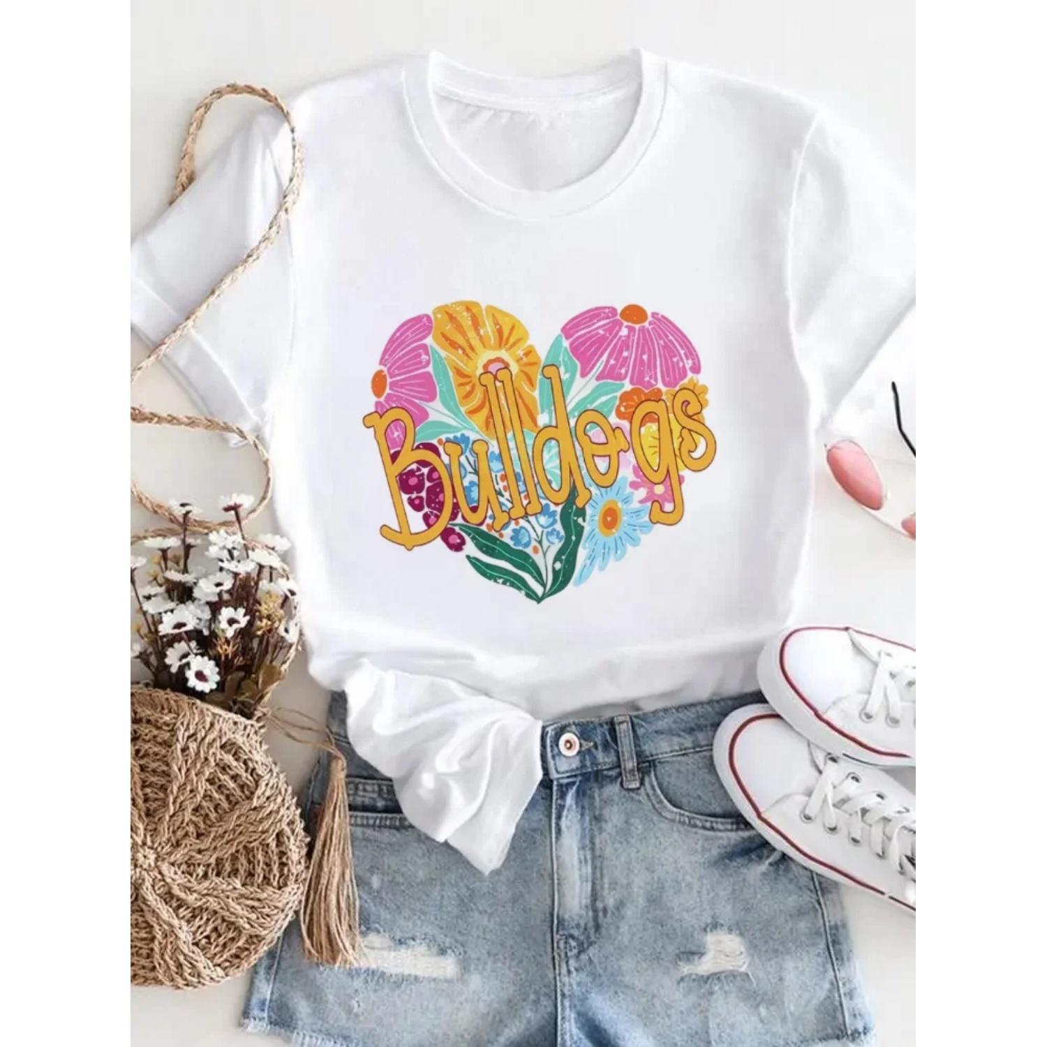 Casual Pattern Watercolor Flower Fashion Women s Short Sleeved Printed Fashion O-Neck T-Shirt Printed Women s Clothing T-Shirt S
