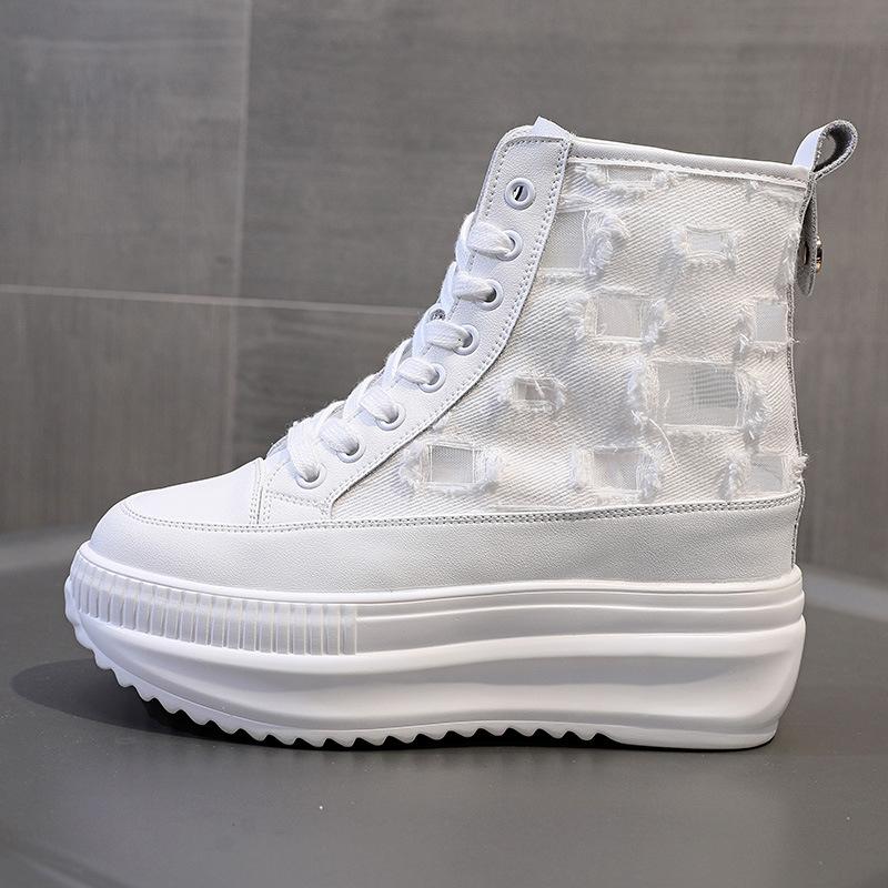 Sneakers Alte da Donna Stivali in Rete Stivali in Rete Cava da Donna Stivaletti Estivi Altezza Suola Spessa 8 cm Scarpe da Donna con Rialzo