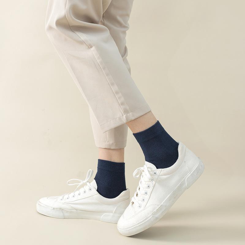 Solid-color Mid-calf Non-stretch Socks, Pure Cotton Socks, Summer Lightweight Sweat-absorbing Business Socks