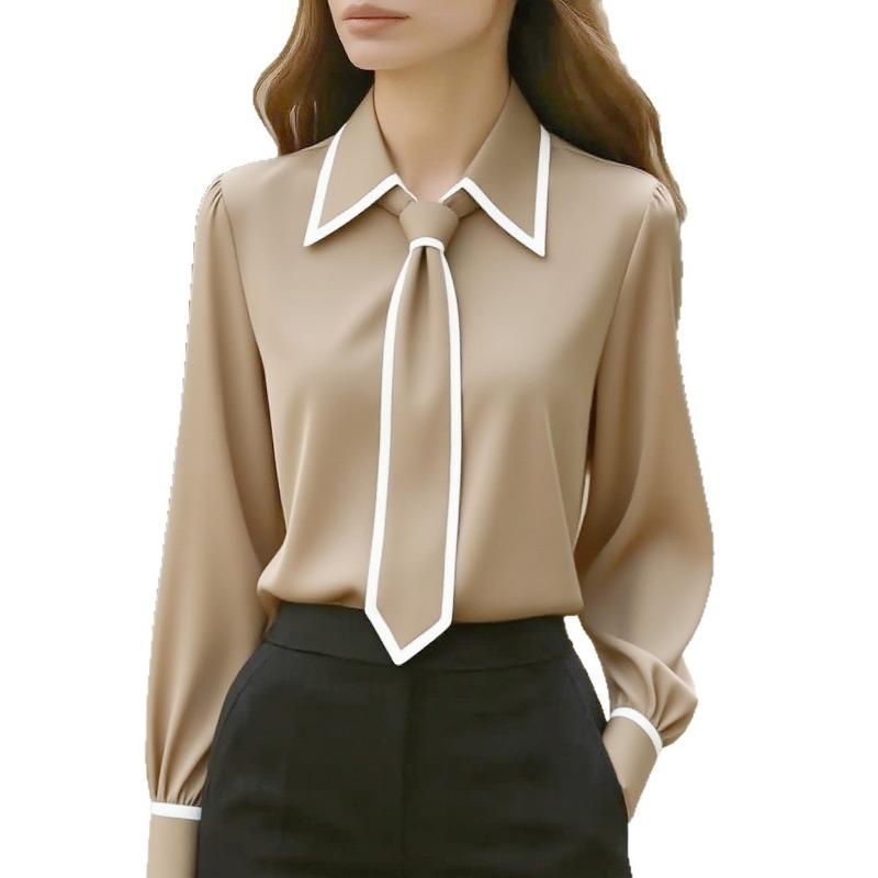 Women Fashion Solid Color V Neck Long Sleeve Casual Commute Shirt