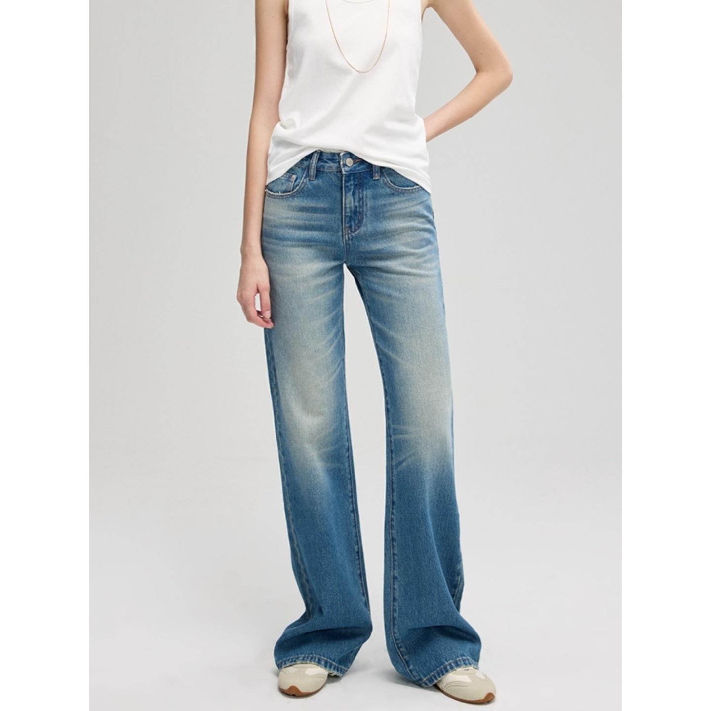 2026 Women s High-Quality Low Rise Cotton Jeans, Faded Whiskers, Slimming Straight Leg 28