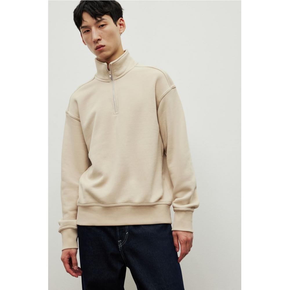 H M Loose Fit Zip Detail sweatsHirt Beige