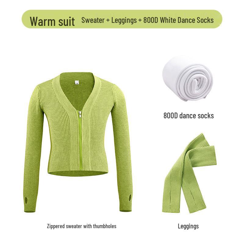 Girls' Autumn/Winter Dance Practice Sweater Shawl Jacket with Zipper – Warm Outerwear Top