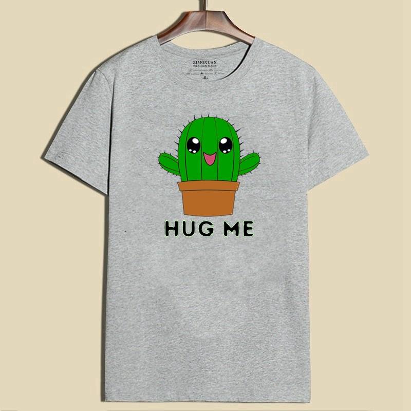 

ZIMOXUAN забавные футболки с принтом «Кактус обними меня» для женщин, летняя футболка с круглым вырезом, женские модные повседневные футболки 4XL серый