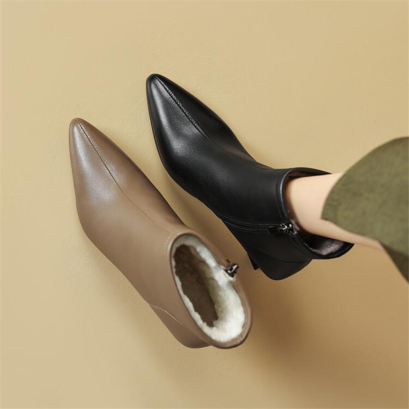 Mode Nieuwe Winter Echt Leer Dames Laarzen Schoenen voor Vrouwen Korte Laarzen Puntige Neus Dames Schoenen Botines Mujer Hoge Hakken Enkellaars