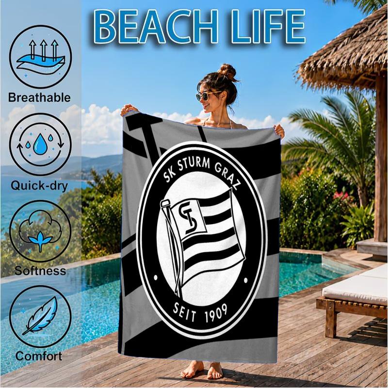 Toalla de Playa de Microfibra Estampada con el Escudo del Sturm Graz, Suave y Absorbente, Secado Rápido, Ideal para Viajes de Verano, Esencial para la Playa, Piscina