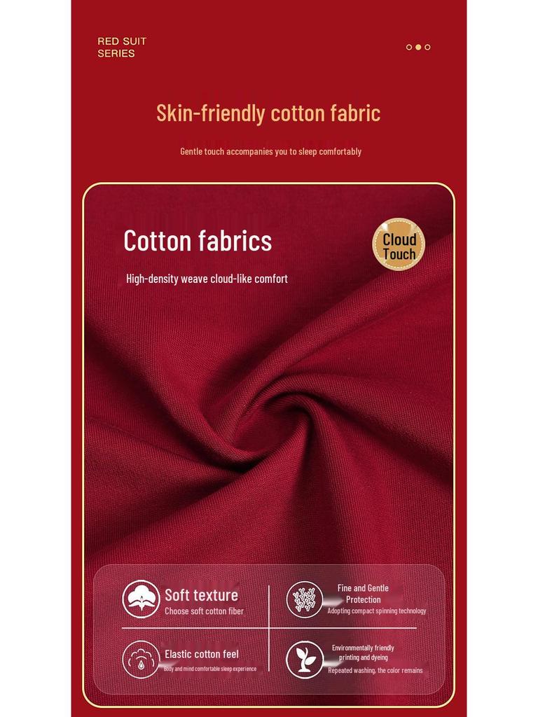 Red Newlywed Couple Pajama Set: Men's & Women's Long Sleeve Cotton Bridal Homewear for Spring and Autumn