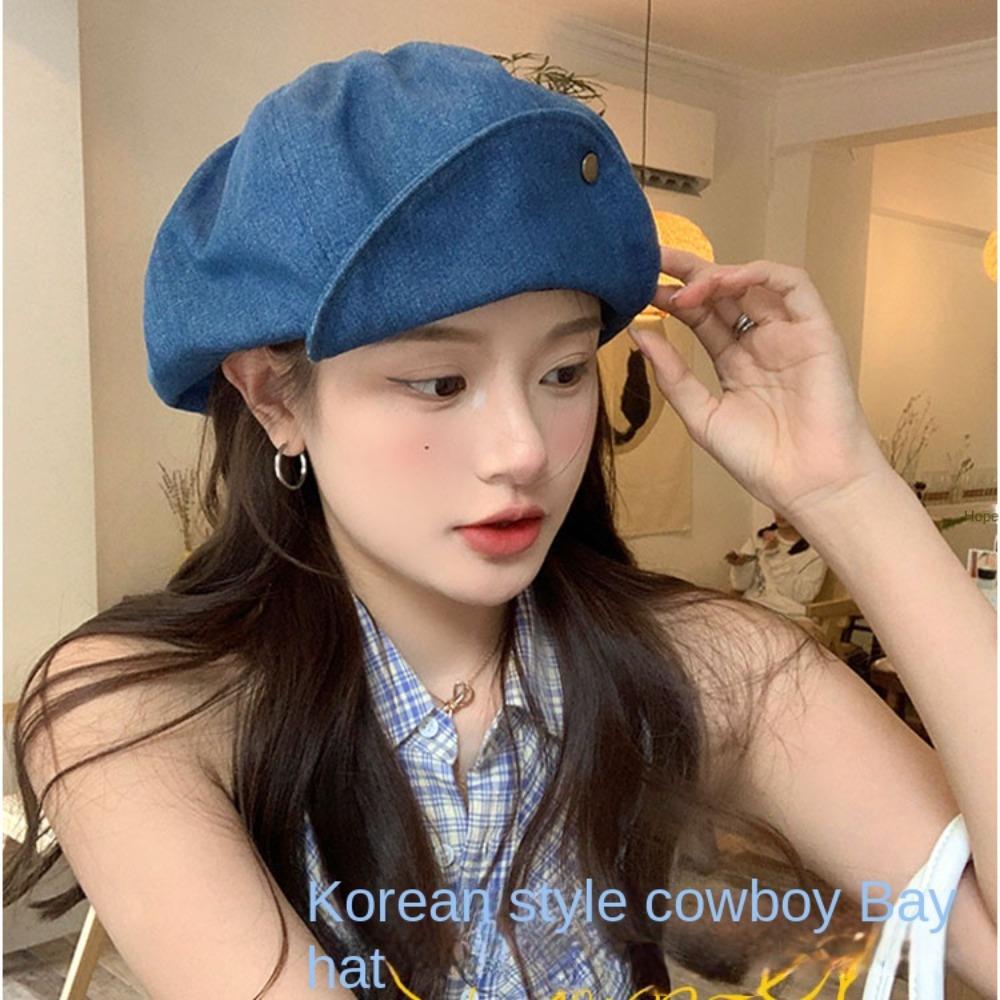 

British Denim Painter Hat Foldable Denim Octagonal Hat Fashion Denim Beret Lady