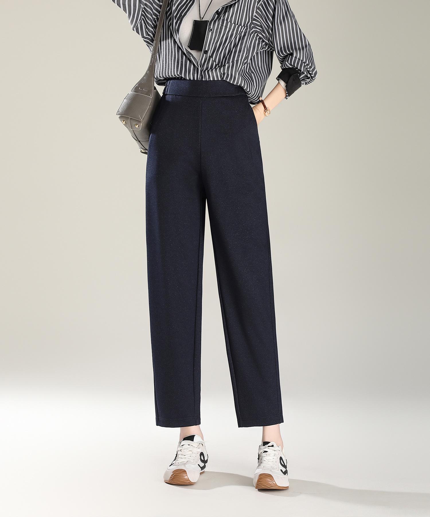 

2025 Женские джинсы галифе-сигареты с высокой талией и эффектом похудения - Зимние повседневные свободного кроя XXXXL (145-160 Jin) темно-синий