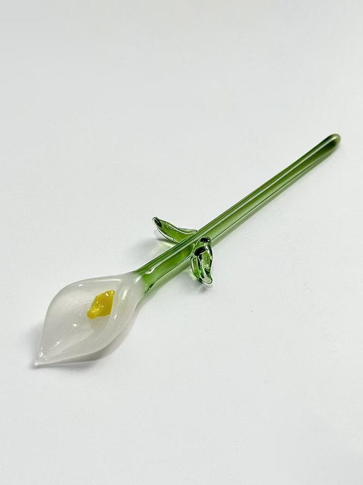 Handcrafted Glass Callalily with Stem Hand-Blown Mini Glass Flower Figurine Decoration Home Colorful Floral Ornament белый