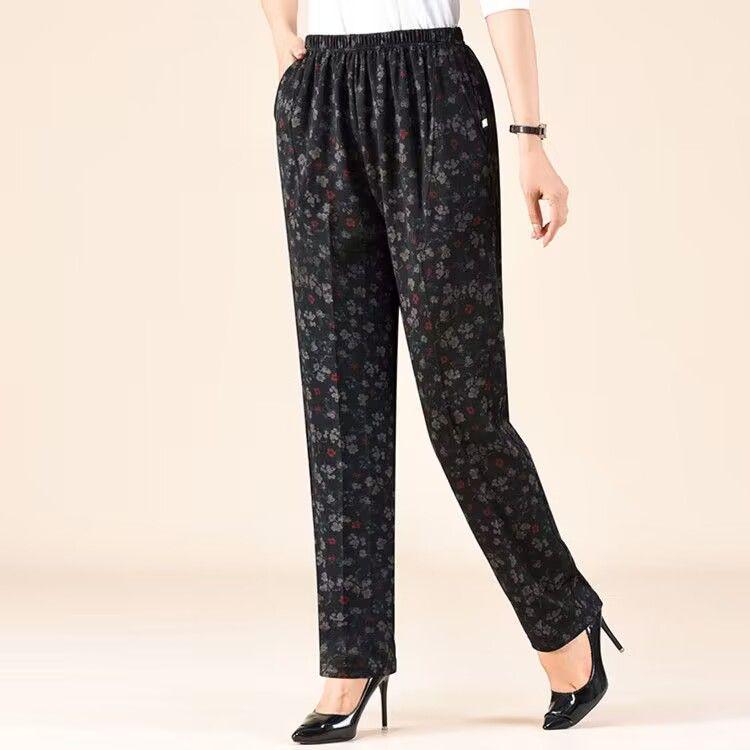 Women's Elastic Waist Loose-Fit Pants - Spring & Autumn, Large Size, Straight Cut for Middle-aged & Elderly
