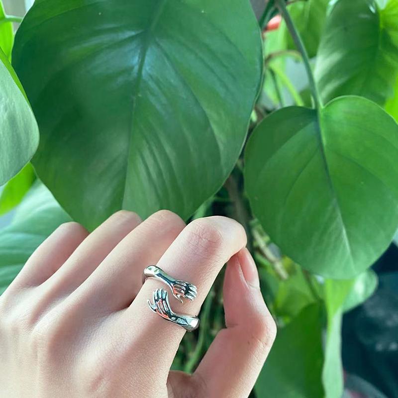 Hands Hug Shaped Couple Rings For Lovers Women Men Lady Boy Girls Valentine's Day Jewelry Gift Silver Color Adjustable Open Ring