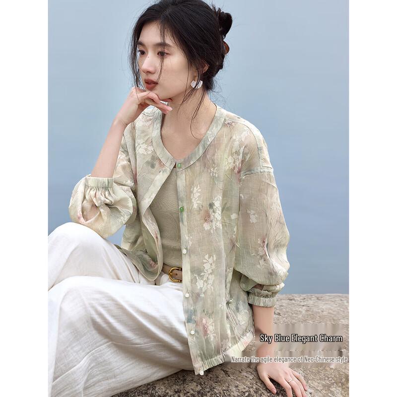 XWI Dames Nieuwe Chinese Stijl Lichtgewicht Bloemenpatroon Textuur Shirtjas