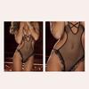 Women Sexy Bodysuit Low-cut Backless Sleeveless Thin See-through Hollow Fishnet Lace Deep