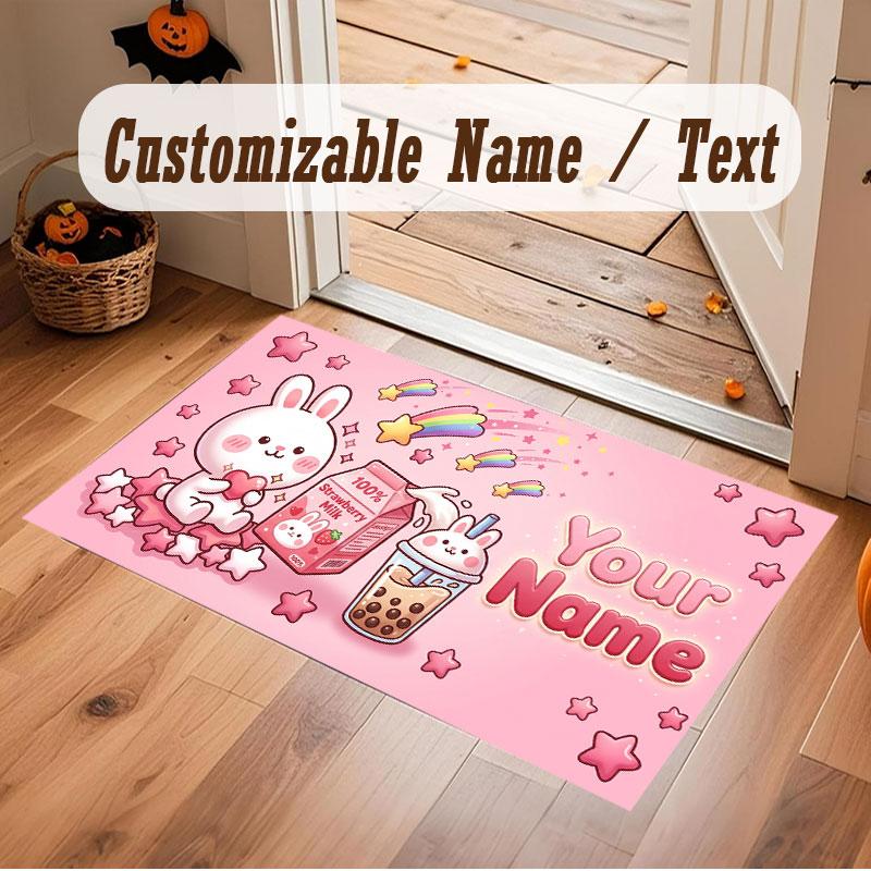 Cute Food Theme Crystal Velvet Floor Rug Personalized Custom Name Text Warm Carpet Home Decoration