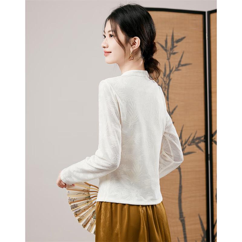 Women's Chinese Style Jacquard Knit Slim Fit Long Sleeve Base Layer Top